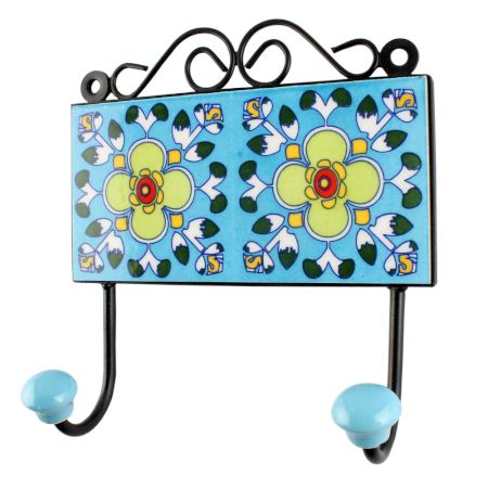 Ceramic Floral Wall Hook in Turquoise